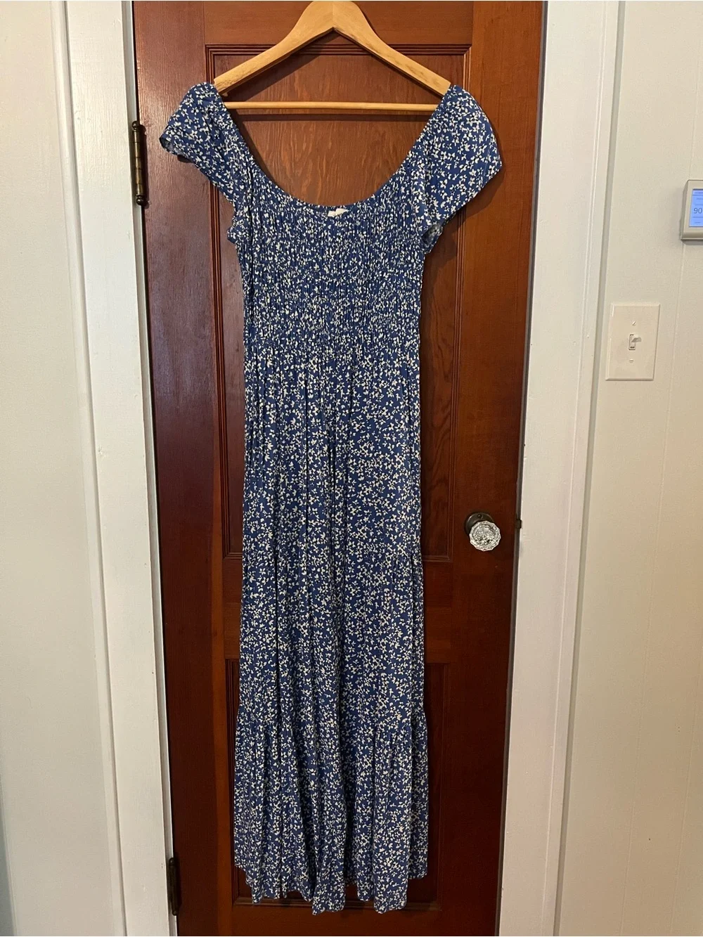 Millibon Blue Floral Wide Leg Jumpsuit Romper Size Medium Boho Smocked Bodice - Picture 2 of 8